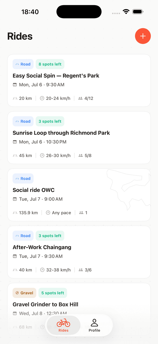 Draft app — group rides near you